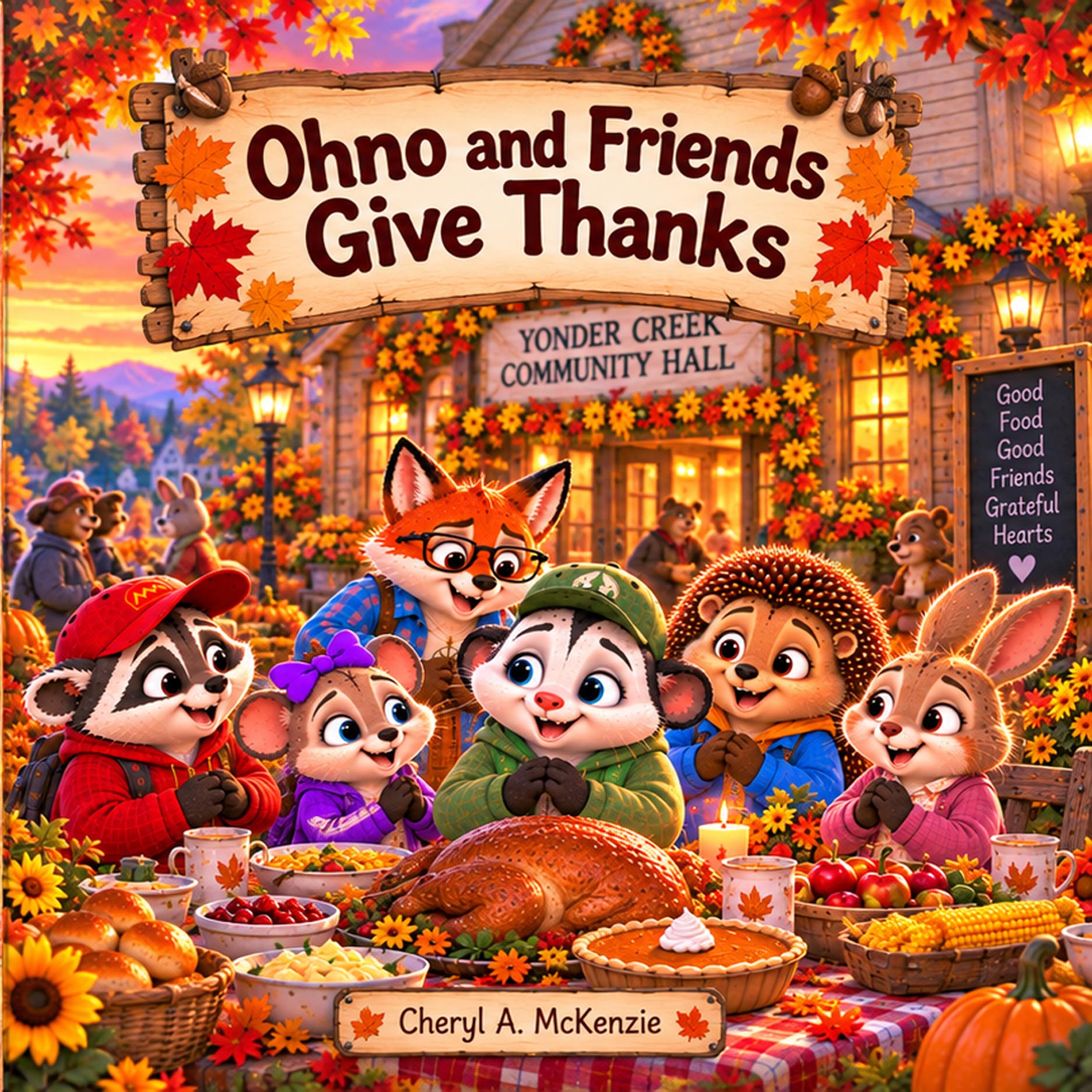 Cover of Ohno and Friends Give Thanks – Ohno the Opossum holiday children's book by Cheryl A. McKenzie