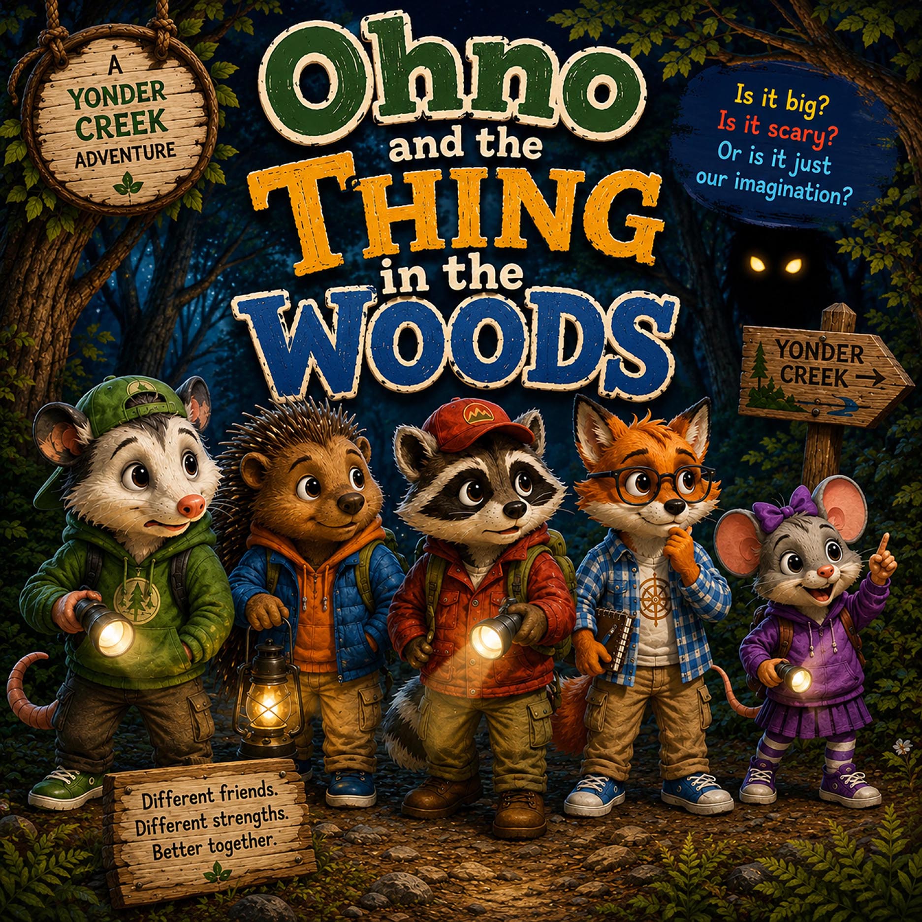 Cover of Ohno and the Thing in the Woods – Ohno the Opossum children's book by Cheryl A. McKenzie